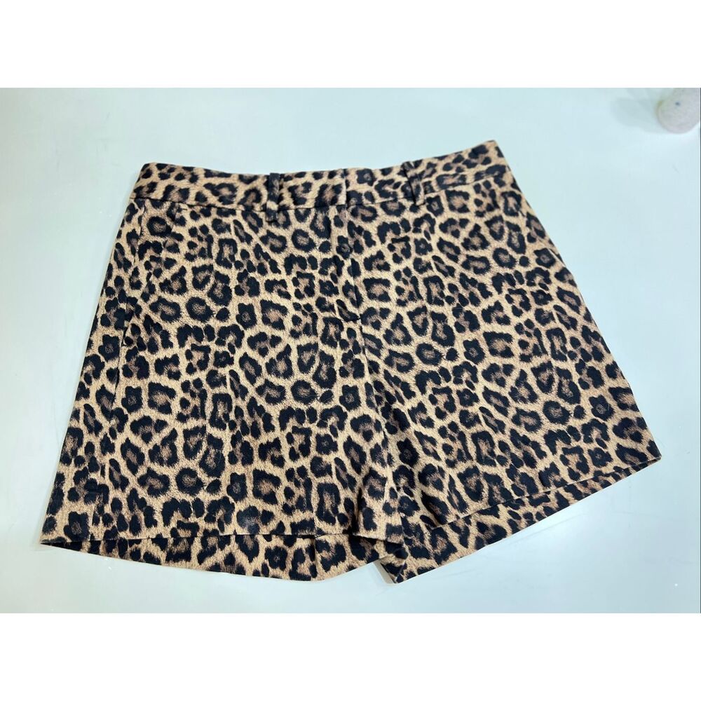 Michael Kors Women's Animal Print Stretch Chino Shorts Brown Size 2